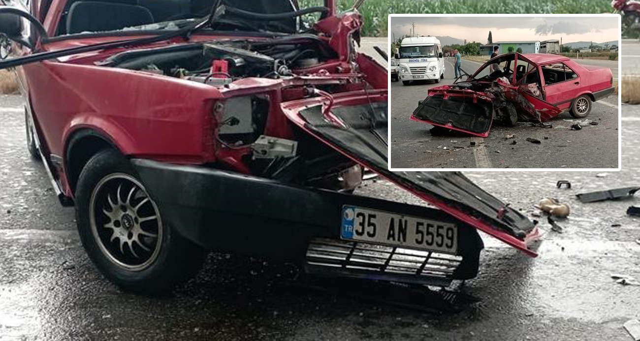 İzmir’deki kazada otomobil kağıt gibi yırtıldı: 2 yaralı