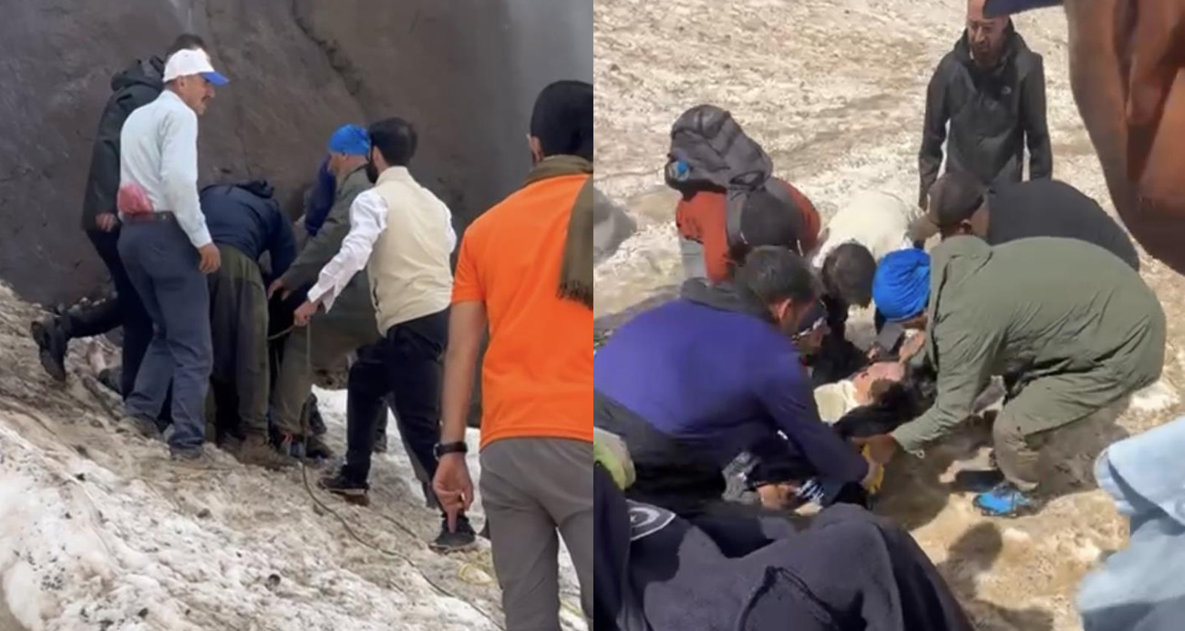 Cilo buzullarına düşen dağcıların kurtarılma anı kamerada
