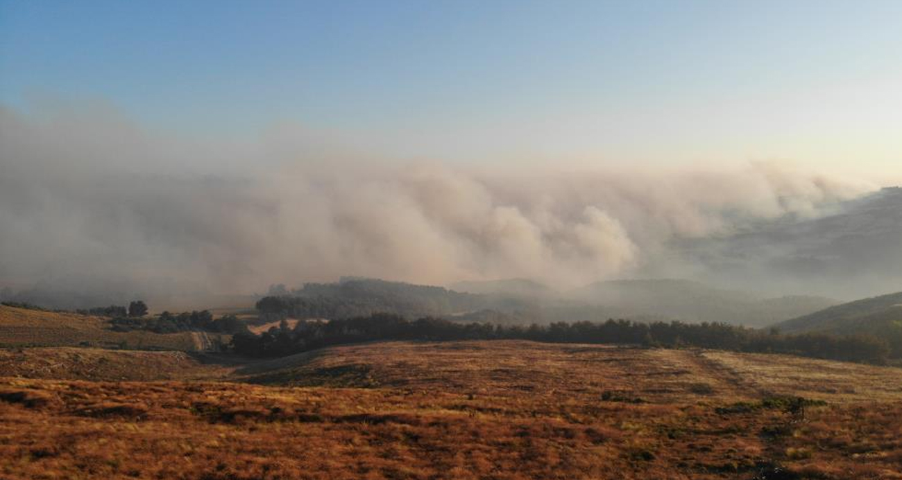 Çanakkale’deki orman yangını dron ile havadan görüntülendi