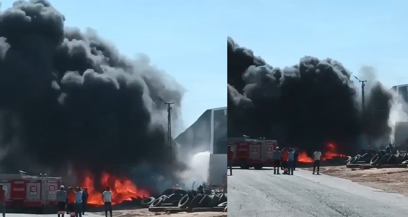 Yanan eski lastiklerin dumanı gökyüzünü kapladı