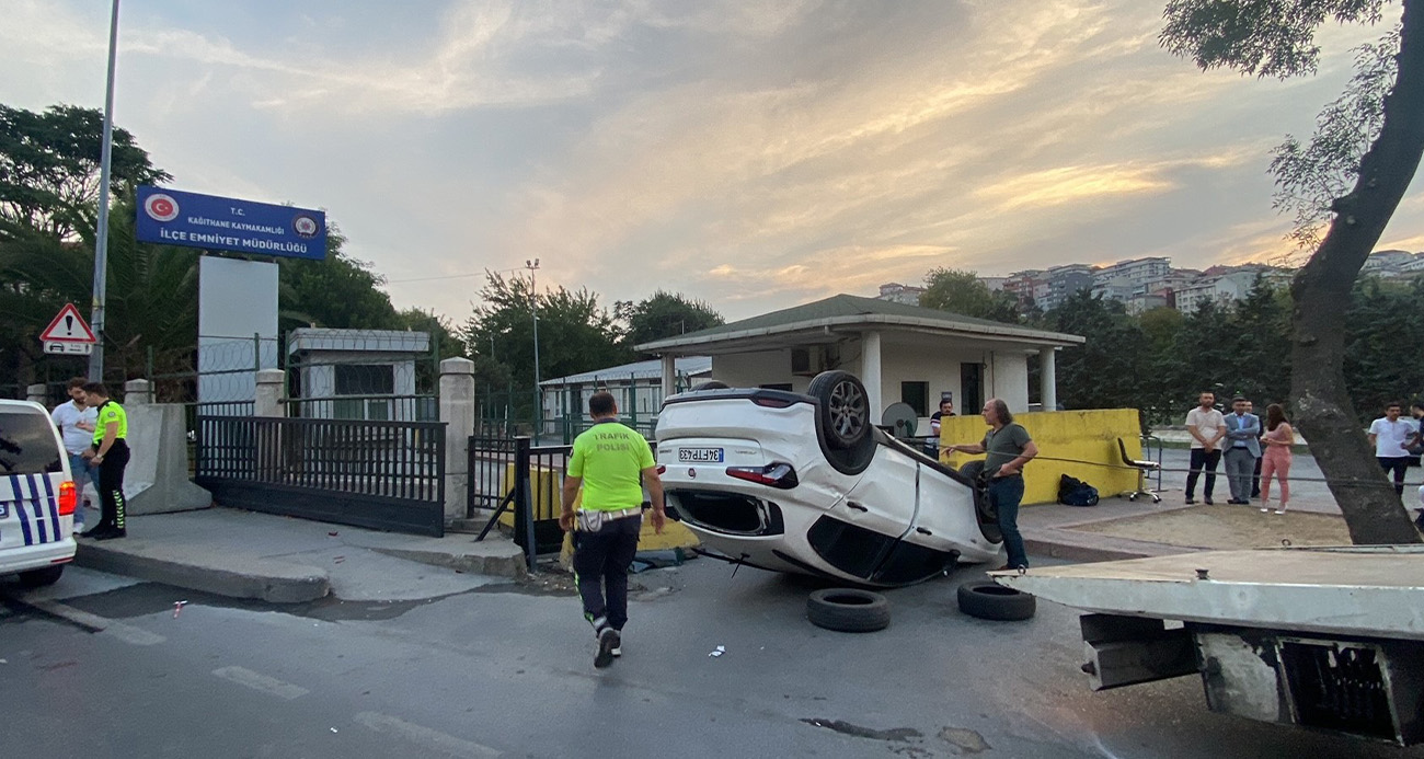 Kağıthane'de takla atan otomobil, Emniyet Müdürlüğü'nün önüne uçtu İhlas  Haber Ajansı