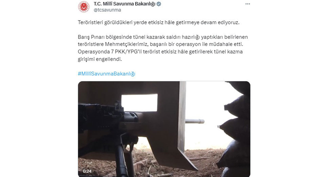 MSB: “Barış Pınarı bölgesinde 7 PKK’lı etkisiz hale getirildi”