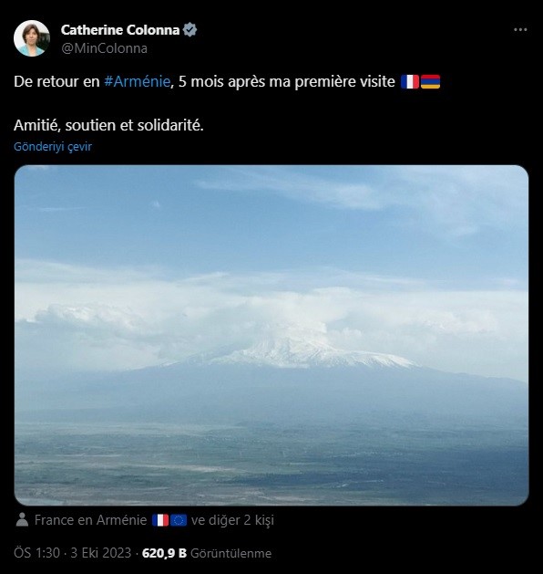 Fransa Dışişleri Bakanı Colonna'dan küstah 'Ağrı Dağı' paylaşımı
