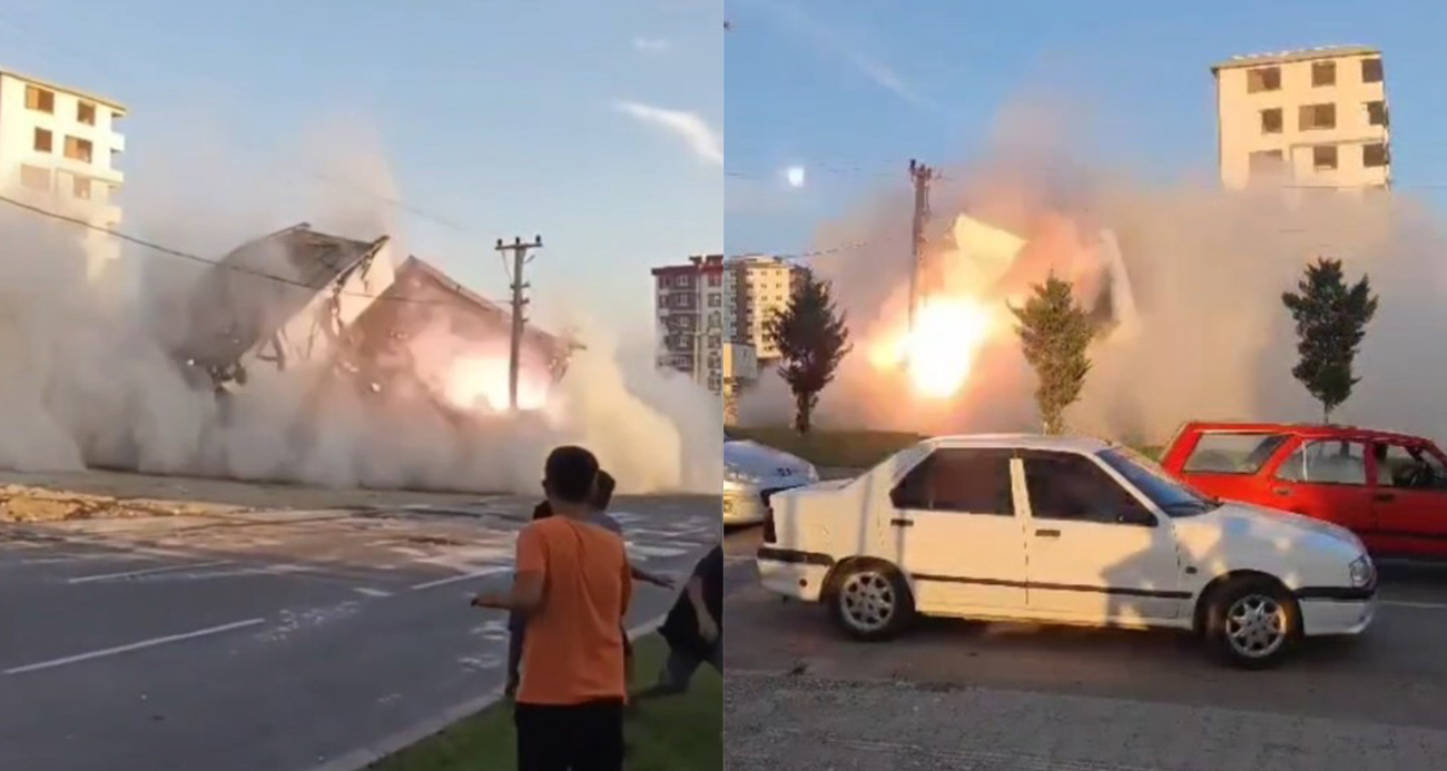 Kontrollü yıkım kontrolden çıktı, elektrik direkleri enkaz altında kaldı