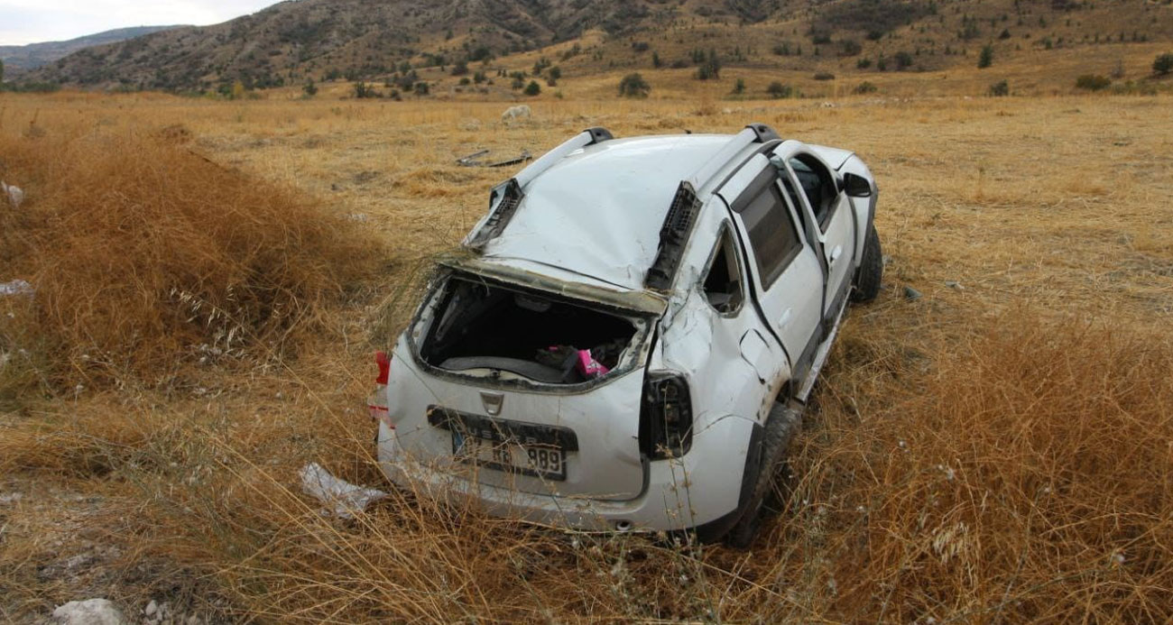 Yola fırlayan domuza çarpan araç takla atarak şarampole uçtu