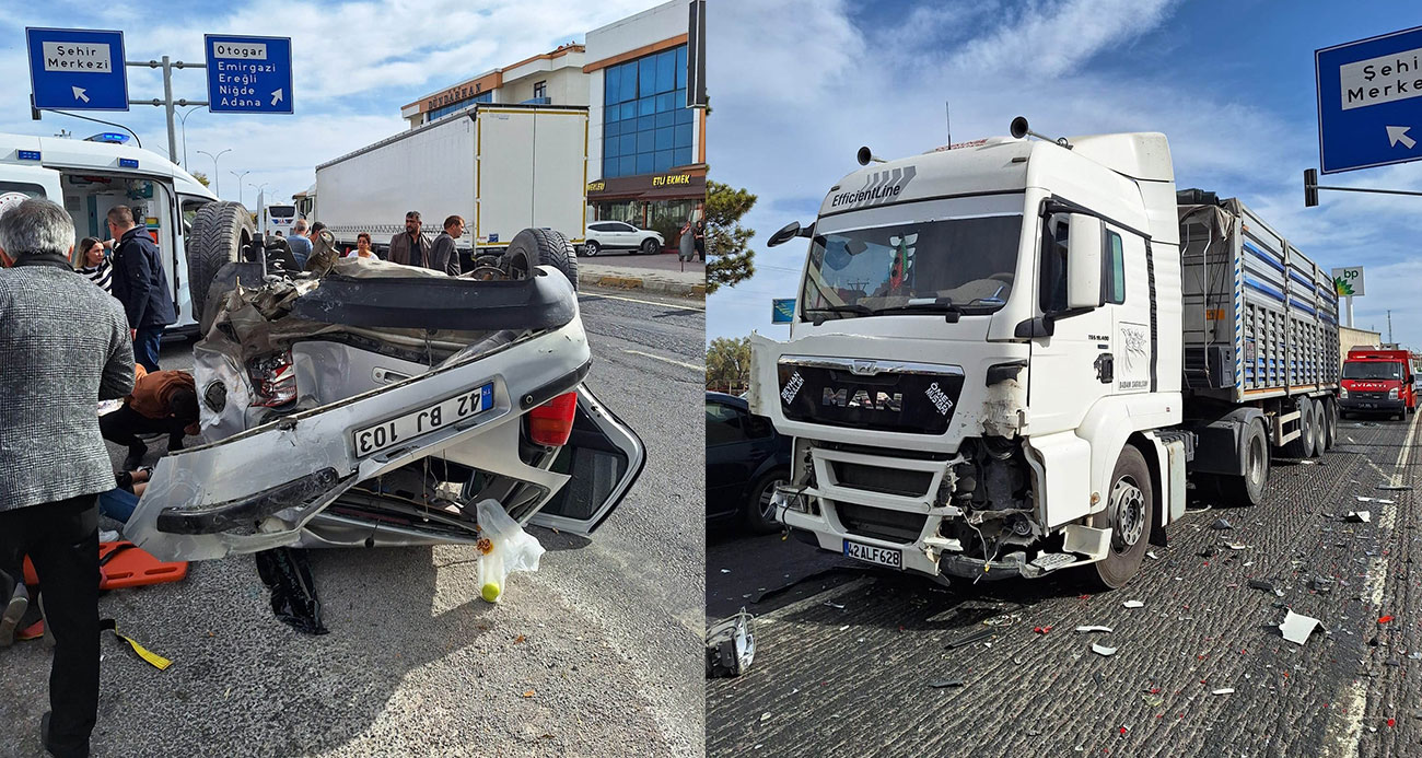 Konya’da kamyonun çarptığı otomobil ters döndü: 5 yaralı
