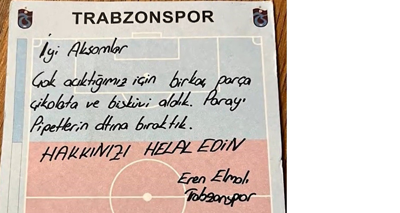 Trabzonsporlu oyuncular büfeden aldıkları çikolata ve bisküvilerin parasını not yazarak bıraktılar