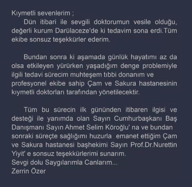 Zerrin Özer’den tedavi süreciyle ilgili açıklama