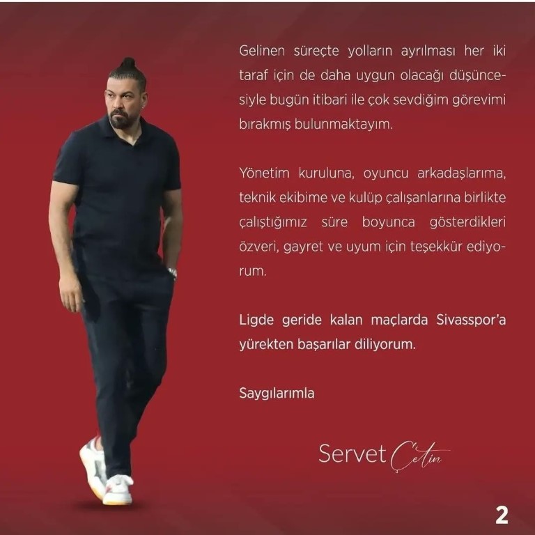 Servet Çetin Sivasspor’a veda etti