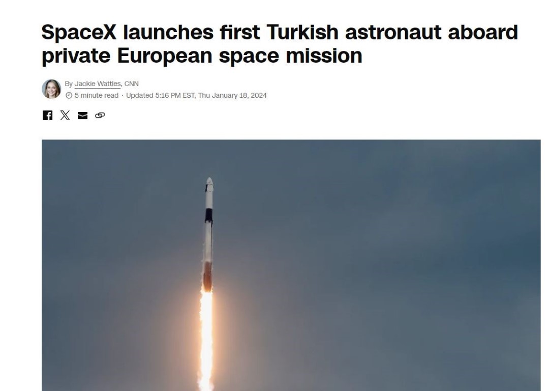 Türkiye’nin tarihi uzay yolculuğu dünya basınında