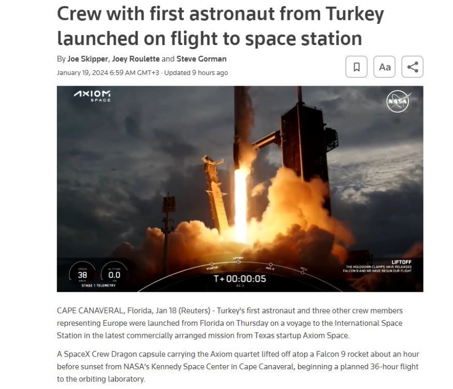 Türkiye’nin tarihi uzay yolculuğu dünya basınında