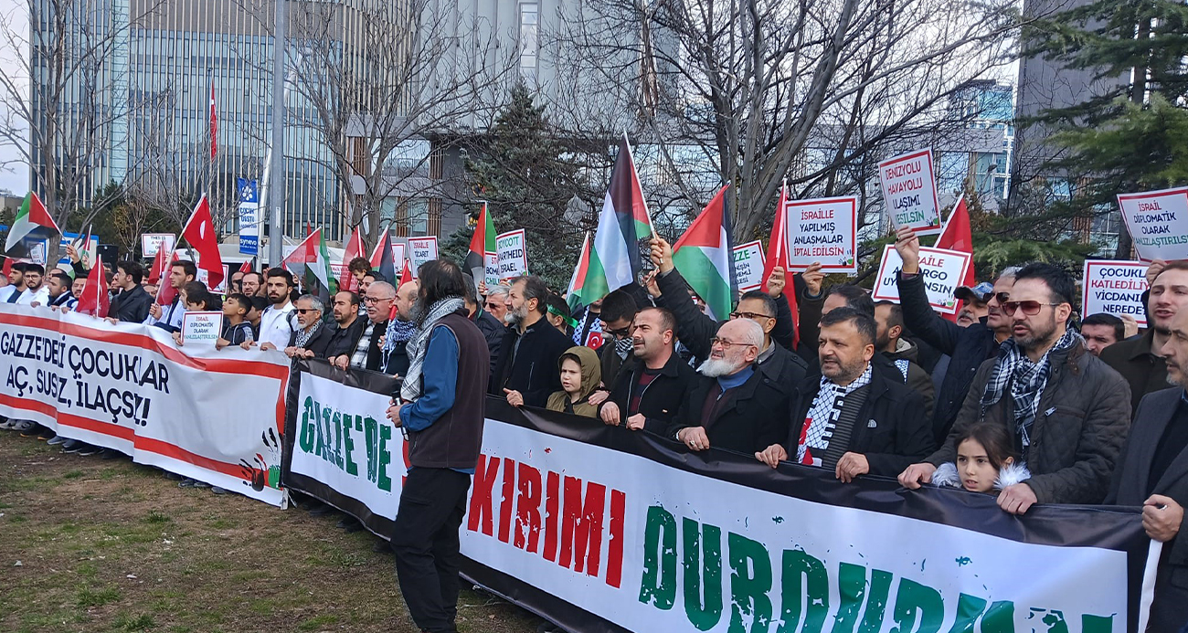 ABD Ankara Büyükelçiliği önünde İsrail’e protesto