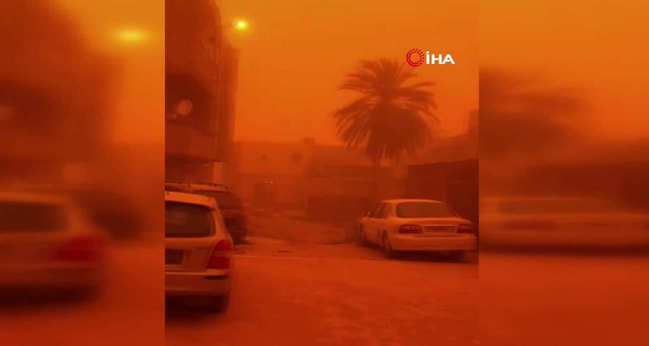 Kuzey Afrika ülkesi Libya'da Sahra Çölü'nden gelen toz bulutunun etkisiyle gökyüzü turuncuya büründü.