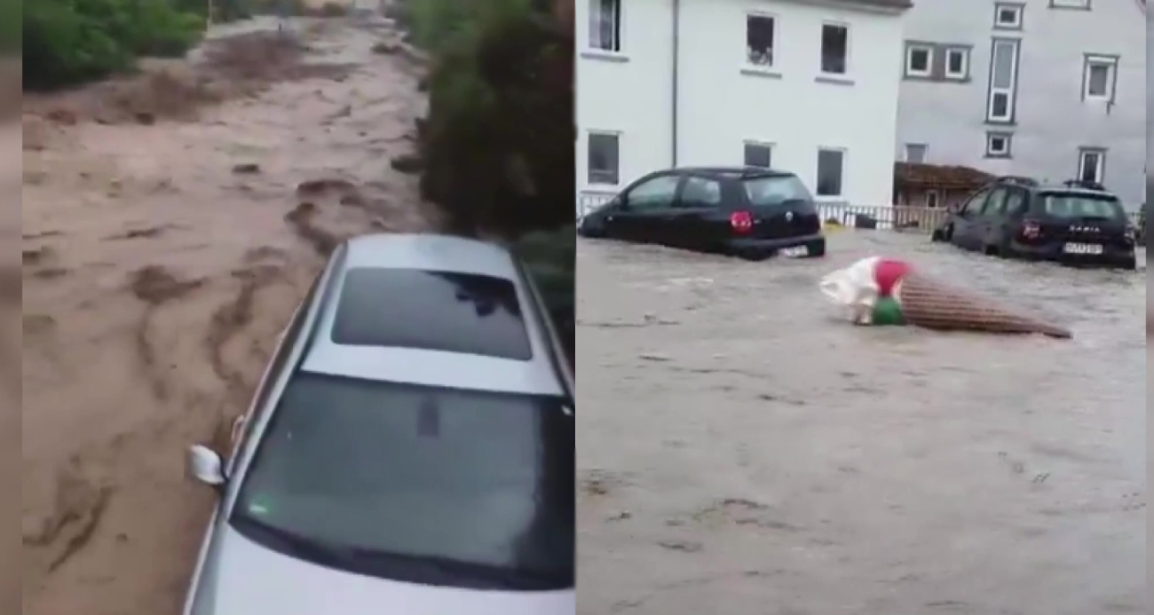 Almanya’nın farklı eyaletlerini vuran şiddetli yağışlar sel ve su baskınlarına yol açarken, araçlar sel sularında sürüklendi, 1 kişi hayatını kaybetti.