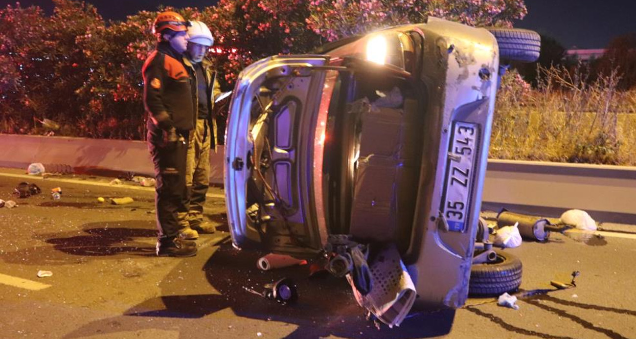 İzmir'de sürücüsünün kontrolünden çıkan otomobil takla attı. Kazada sürücü ağır yaralandı