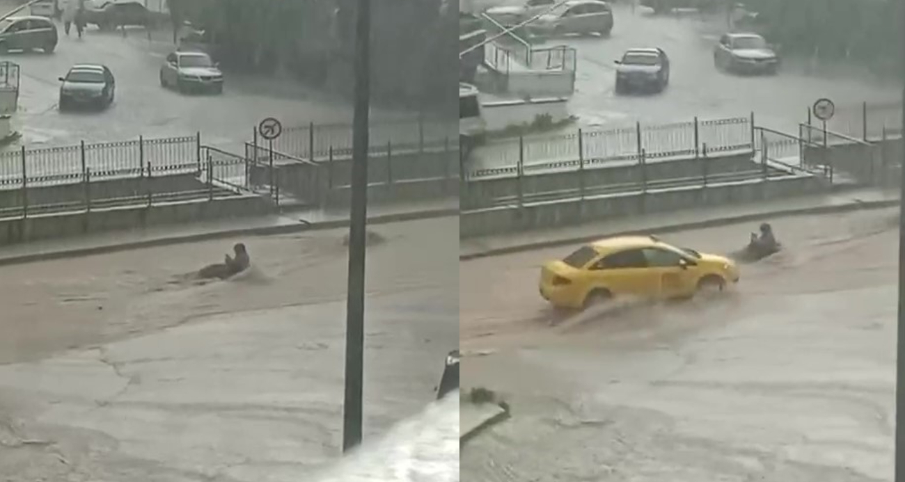 Amasya’da sele kapılan kadını, taksici kurtardı: O anlar kamerada