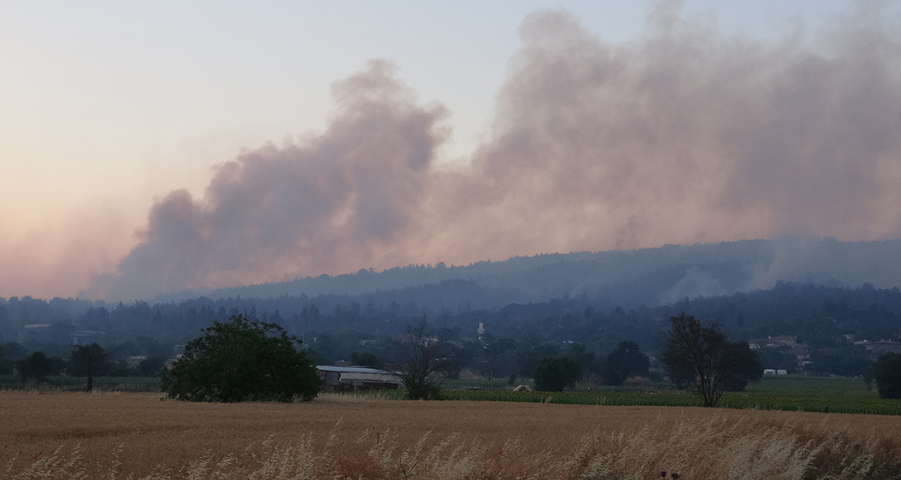 Çanakkale’de 14 saattir kontrol altına alınamayan orman yangınına havadan müdahale başladı