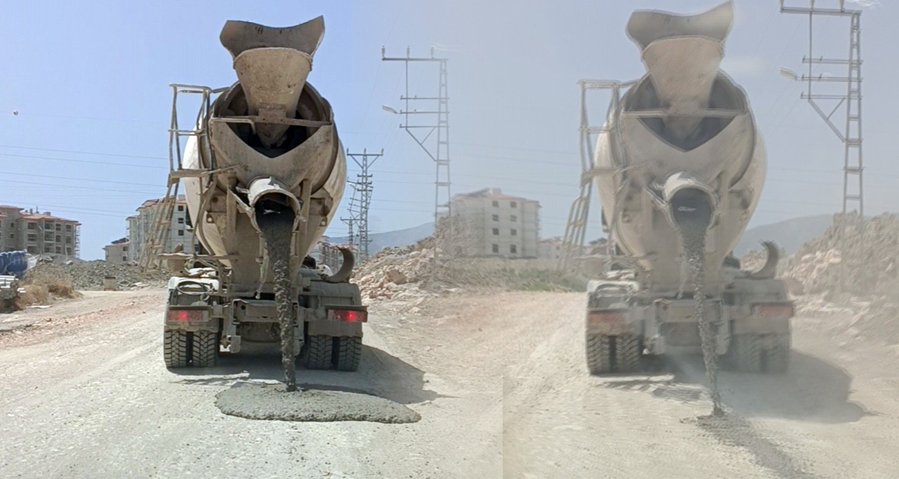 Mikserin yola beton döktüğü anlar kamerada