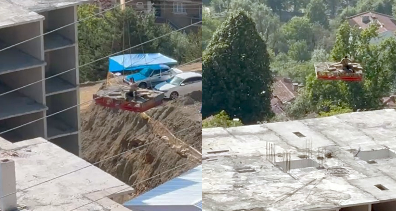 Kule vinç üzerinde ölüme davetiye çıkarttı