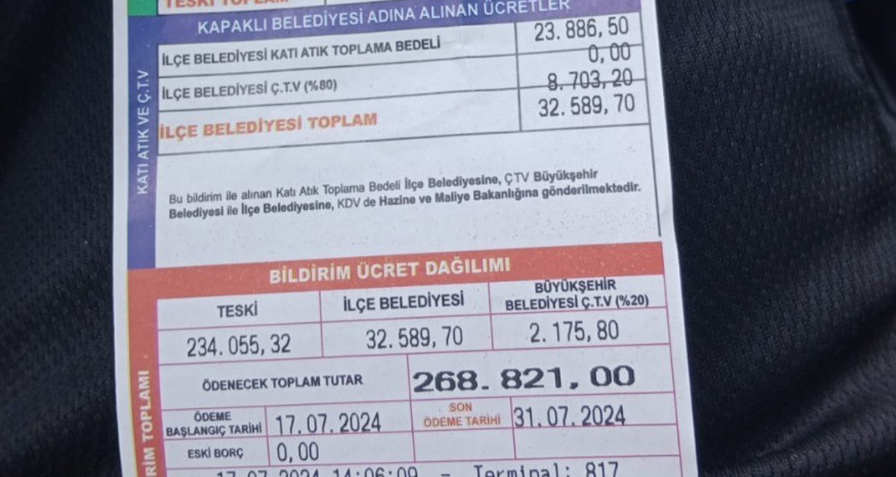 Kapaklı’da şoke eden su faturası: Evine 268 bin lira su faturası geldi