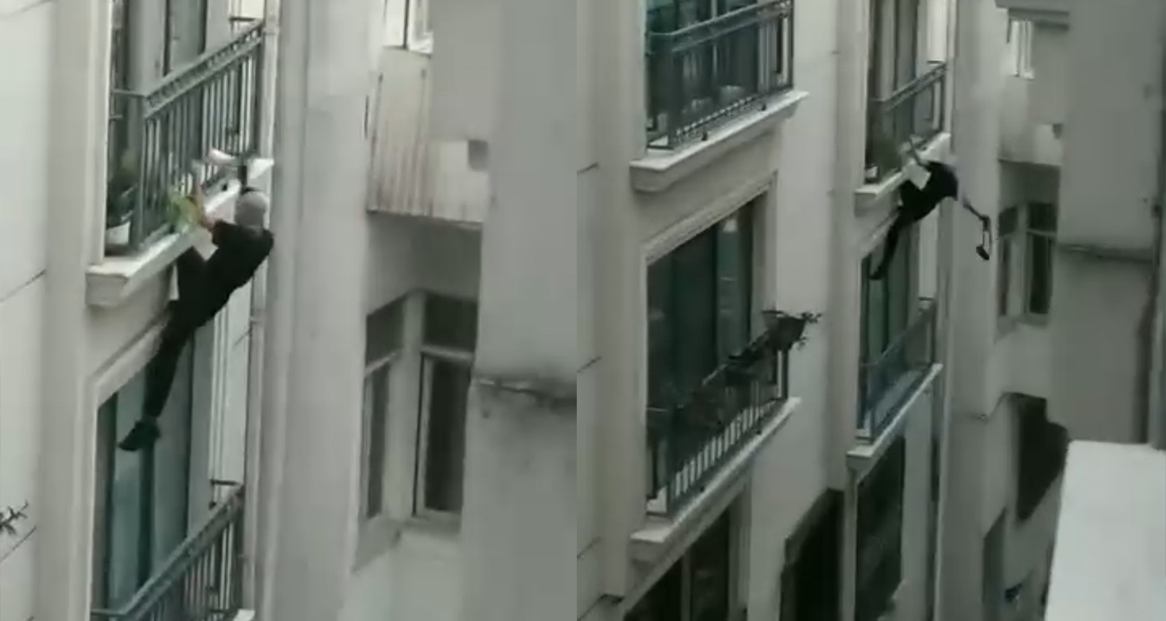İstanbul’da “örümcek adam” gibi otele tırmanan hırsız kamerada