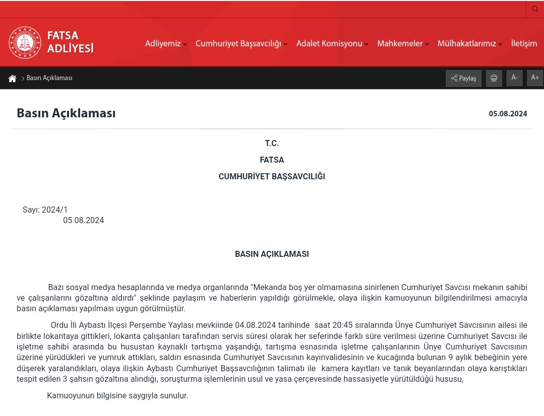 Fatsa Cumhuriyet Başsavcılığından açıklama: 