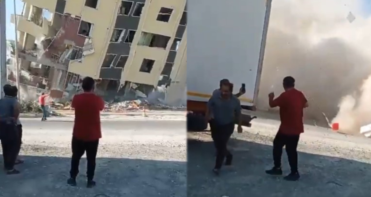 Hatay'da yürekleri ağza getiren yıkım kamerada