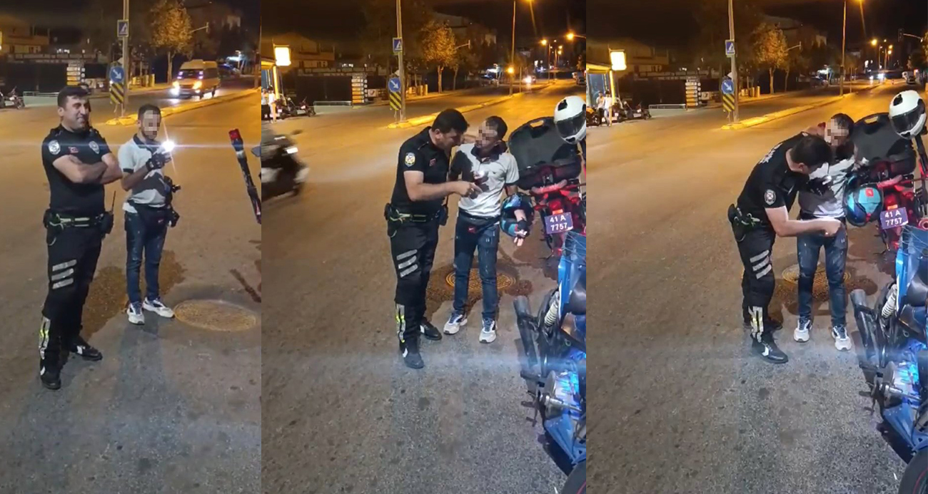 Polisten motosiklet sürücüsüne "sesli" ders