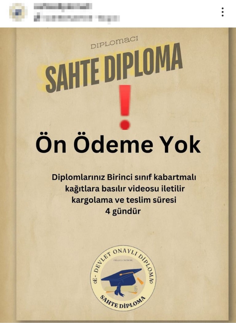 Sahte diploma sitesi açıp, ’dolandırıcılara inanmayın’ paylaşımına dikkat