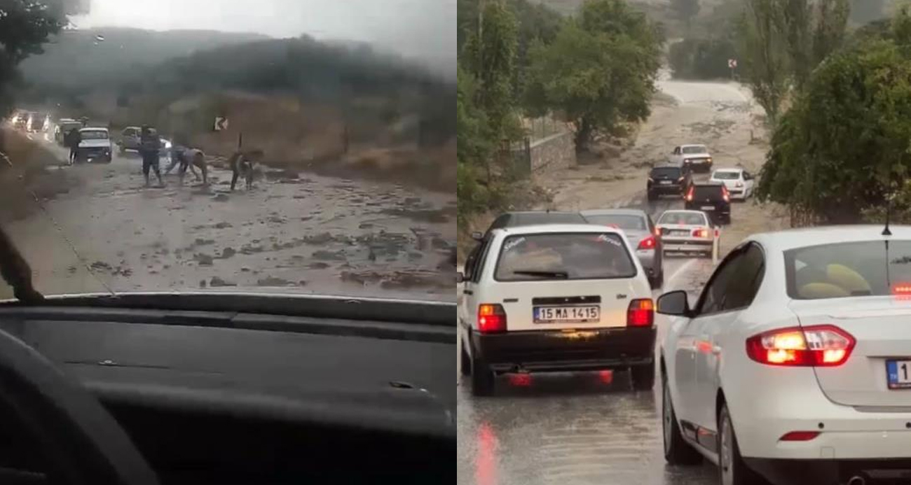 Burdur’da etkili olan sağanak yağış nedeniyle yollar göle döndü