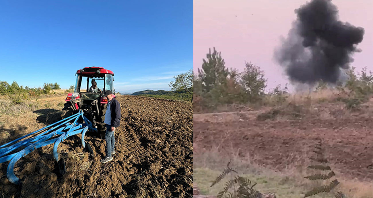 Tarlayı süren çiftçi patlamamış el bombası buldu