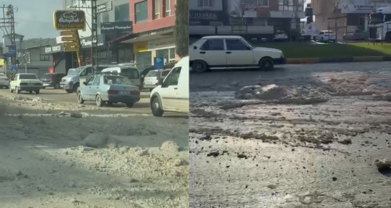 Kapak açılınca hafriyat kamyonundaki molozlar yola döküldü, o anlar kamerada