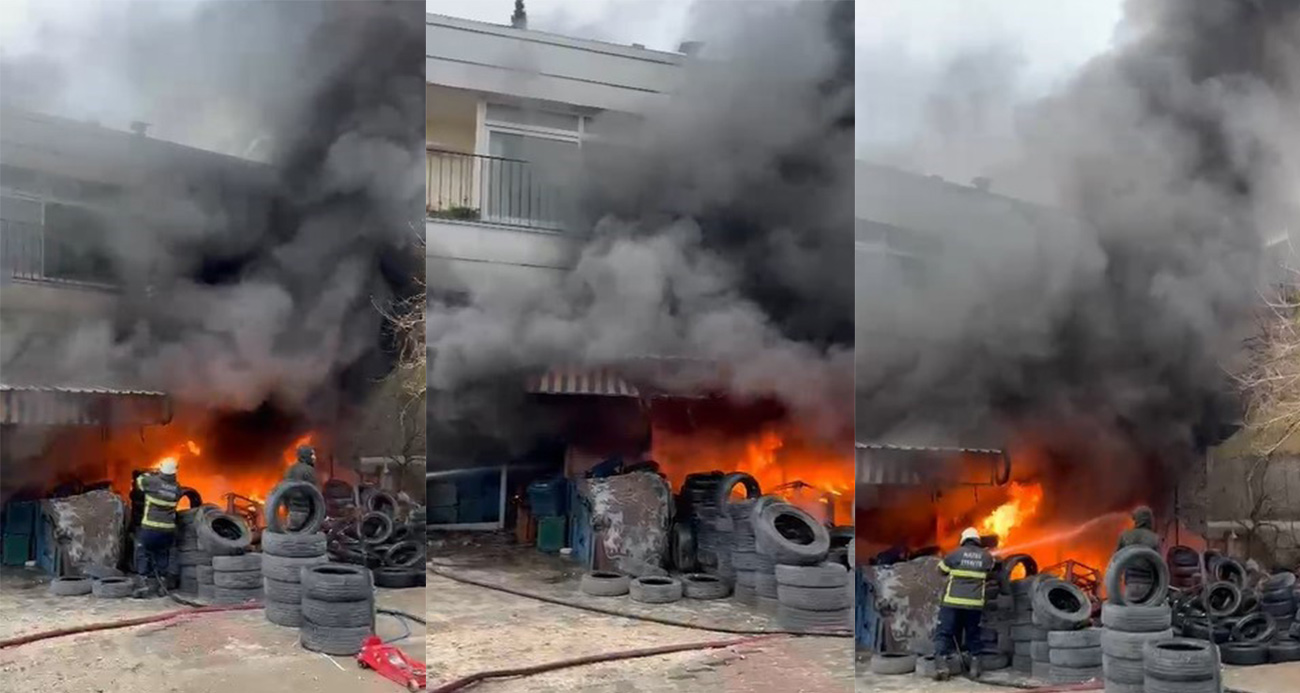 Kırıkhan’da lastikçi dükkanı alevlere teslim oldu