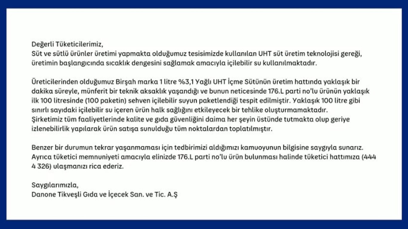 Danone’nin ürettiği sütten su çıktı