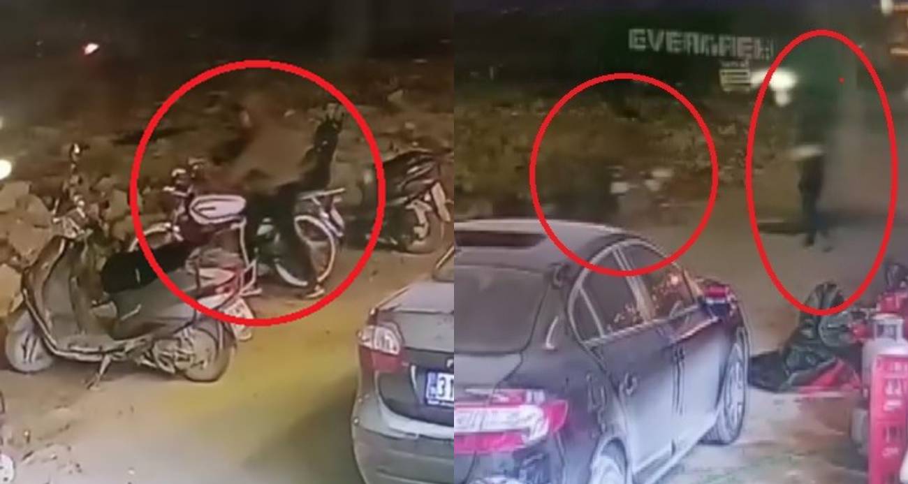 Biri gözcülük yaptı, diğeri motoru çaldı: O anlar kamerada