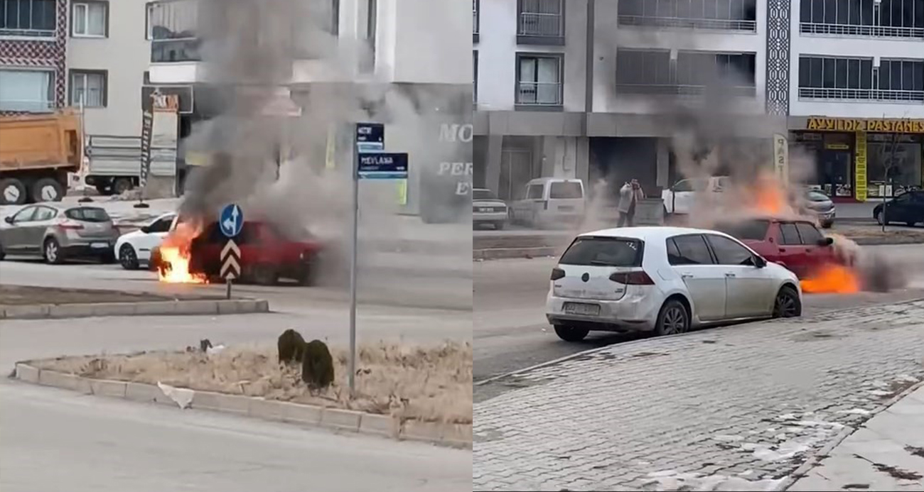 Elazığ’da Fiat Tofaş araç alev alev yandı