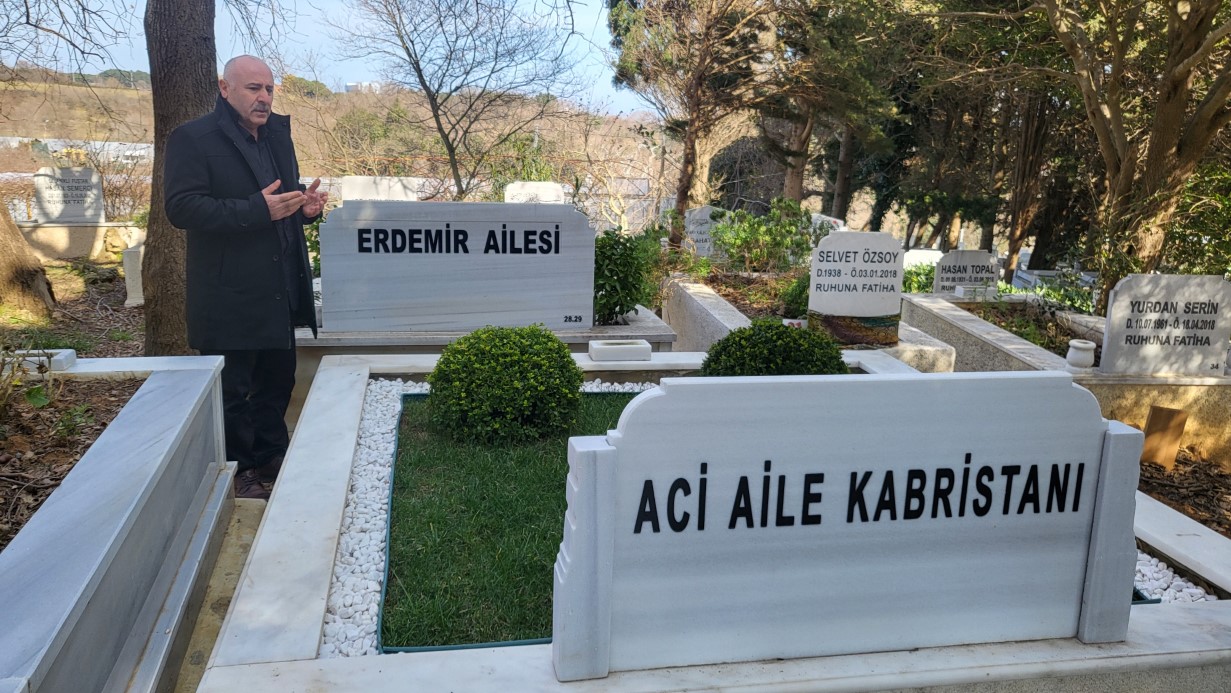 Oğlu Oğuz Murat Aci’nin ölüm yıl dönümünde mezarı başında dua eden baba Aci: