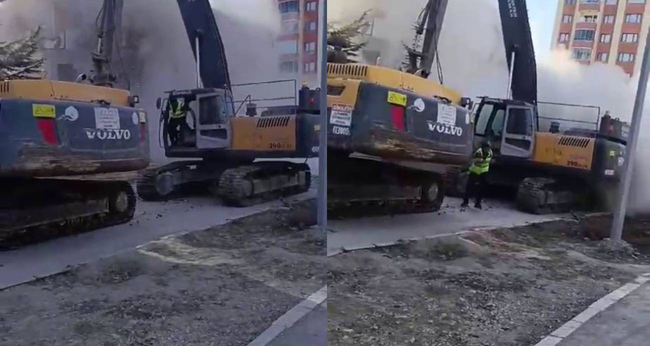 5 katlı bina tek dokunuşla yıkıldı, operatör kepçeden atlayarak kurtuldu