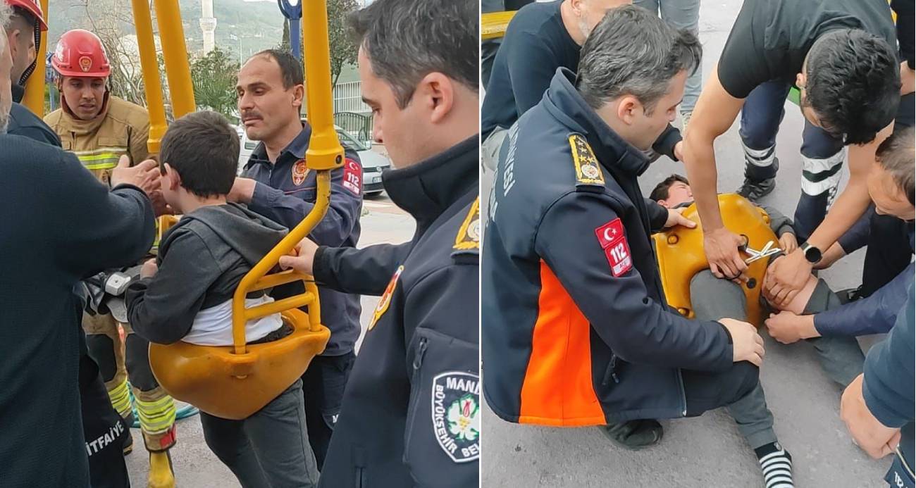 Salıncağa sıkışan çocuğu itfaiye kurtardı