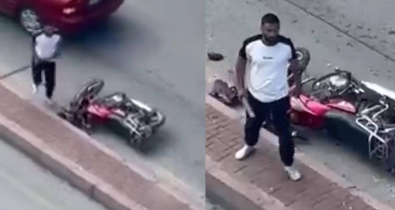 Trafikte tartıştığı sürücünün motosikletine zarar verdi, o anlar kameraya yansıdı