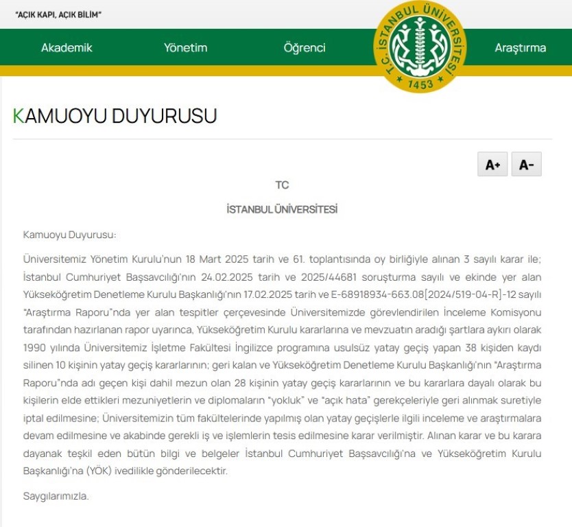 İstanbul Üniversitesi’nin diplomasını iptal ettiği Galatasaraylı profesör görevine devam ediyor