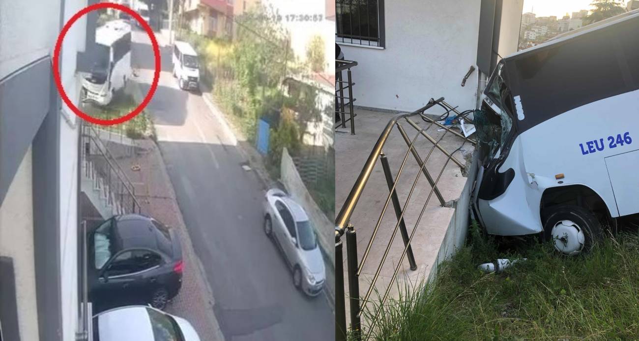 El freni boşalan midibüs apartmana çarparak durabildi