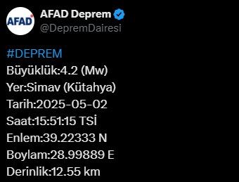 Kütahya'da 4.2 büyüklüğünde deprem