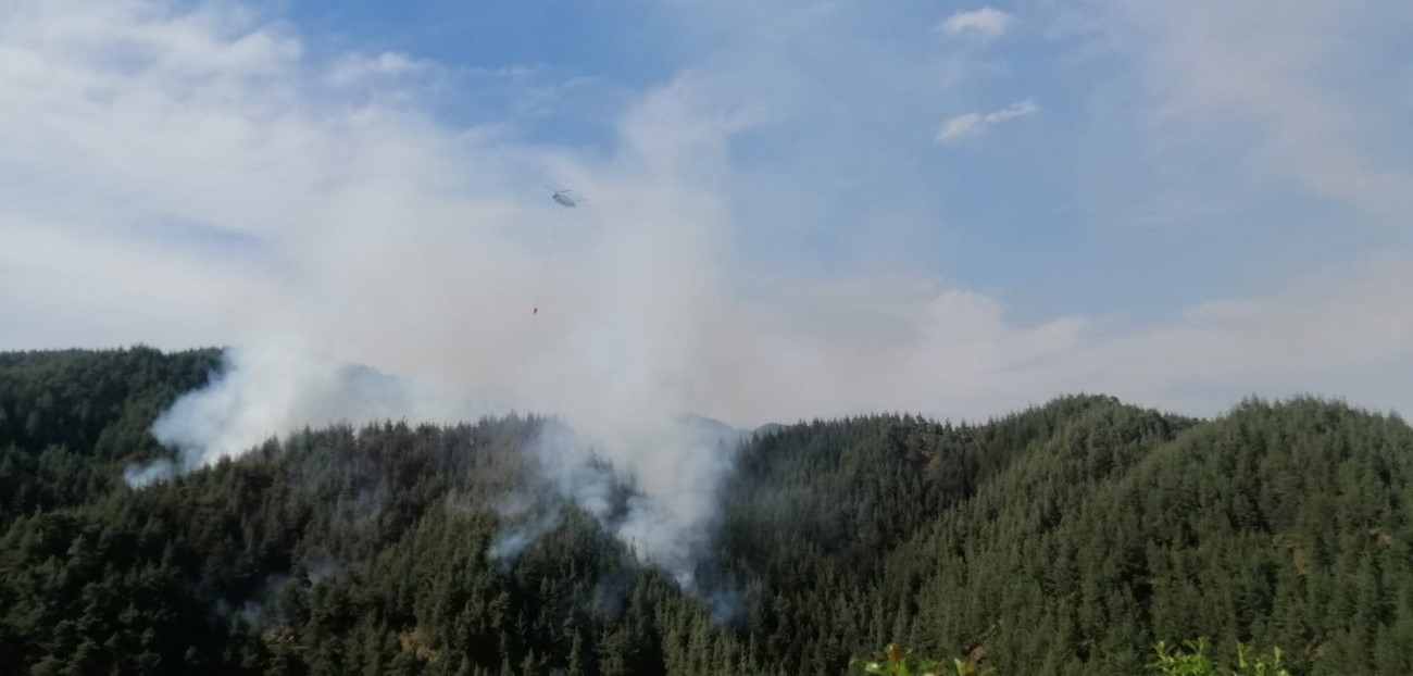 Orman yangını sürüyor: Ekipler 5 helikopter ve 110 personelle müdahale ediyor
