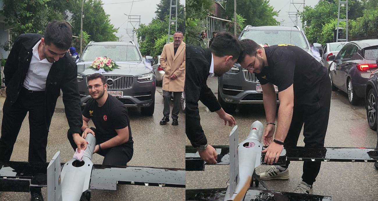 Daha önce böylesini görmediniz: Düğün konvoyunun önünü İnsansız Hava Aracı ile kestiler