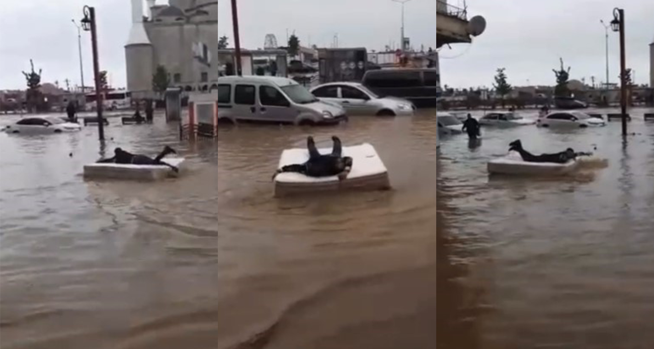 Trabzon’da göle dönen yolda yatak sefası