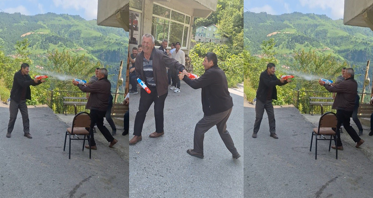Trabzon’da gülümseten anlar: Amcaların su savaşı