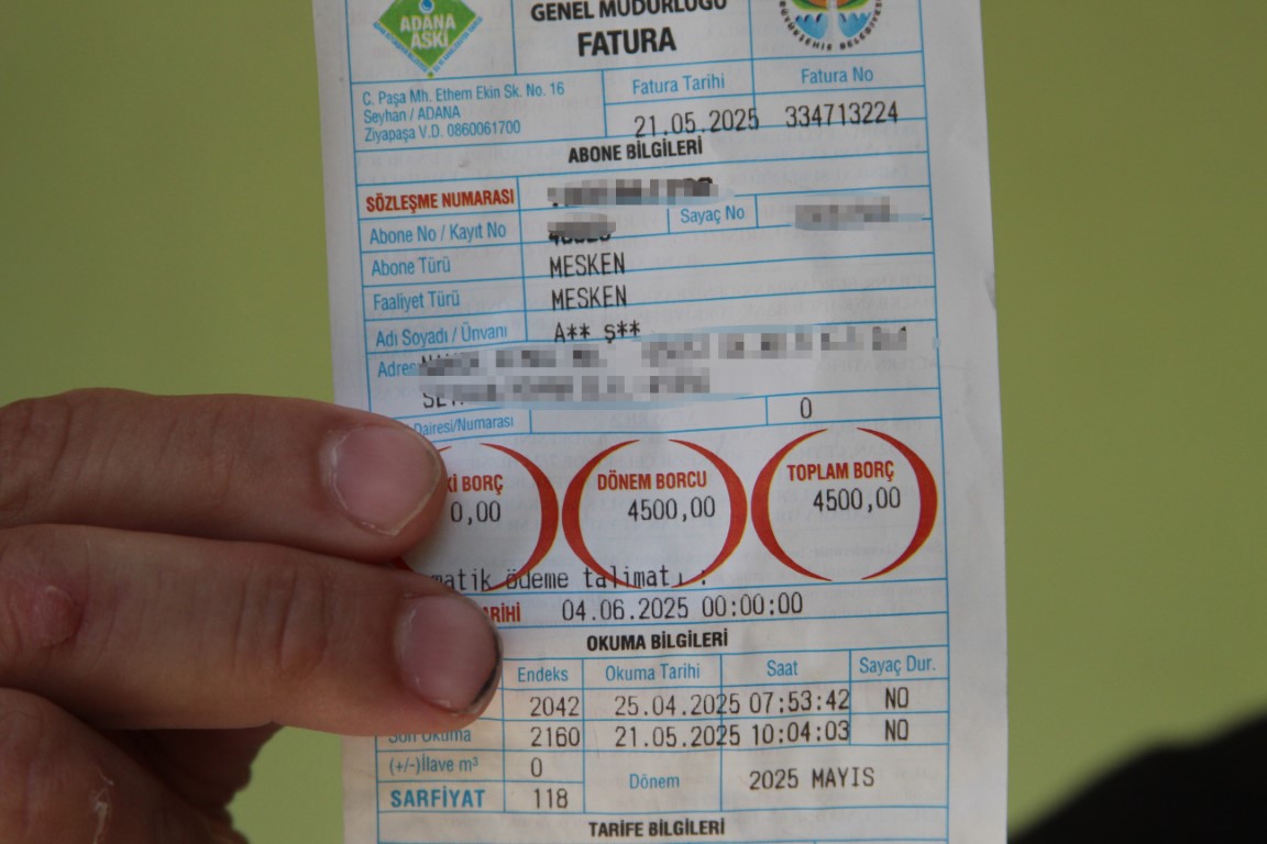 Adana’da eve 4 bin 500 TL su faturası geldi: 