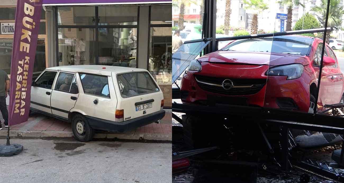 Mersin’de araçlar iş yerlerine daldı