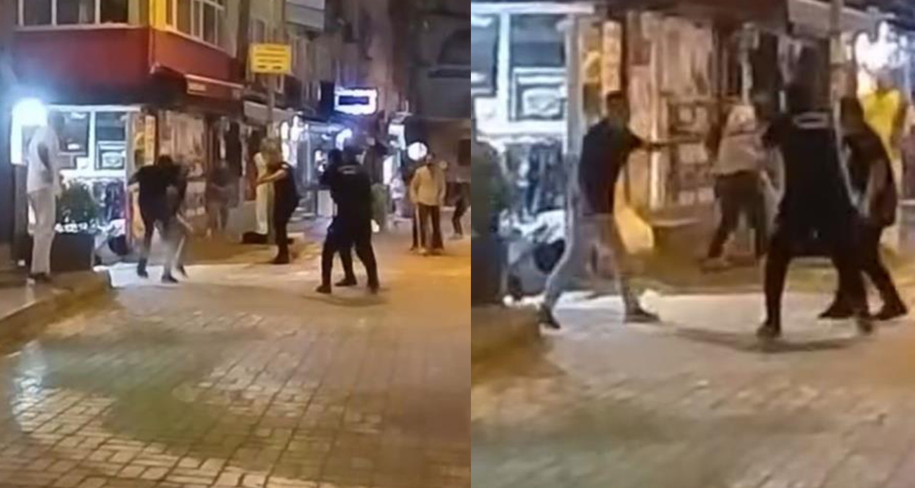 Kavga ederken kendilerini ayırmak isteyen polise bıçak çeken şahıslar, böyle etkisiz hale getirildi